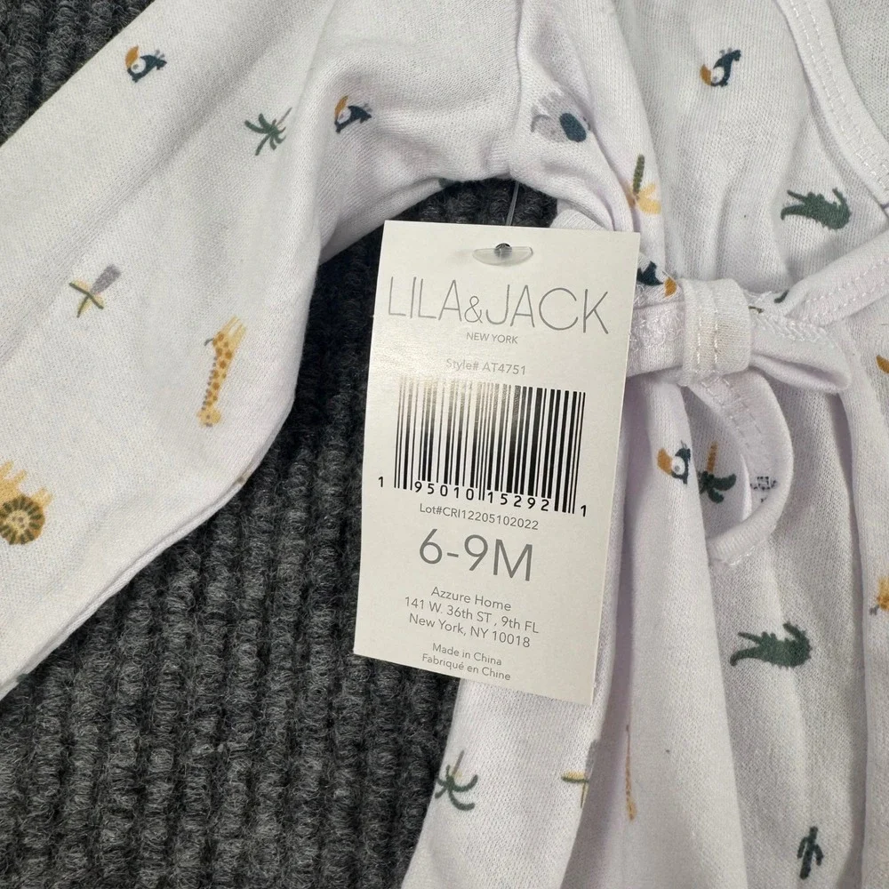 Lila & Jack Baby 6-9M Safari Animal Print Kimono Wrap Top & Footed Pants Set 256